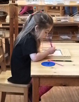 Montessori student using the Metal Insets material.