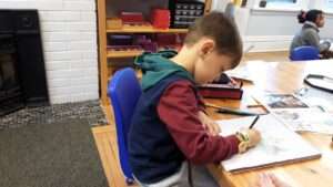 Lyonsgate Elementary student sketching a tiger.