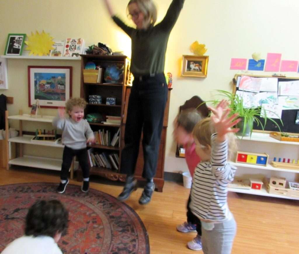 Lyonsgate Montessori Toddler students enjoying some morning movement.