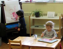 Lyonsgate Montessori Toddler students engaged in some Valentine's Day themed art activities.