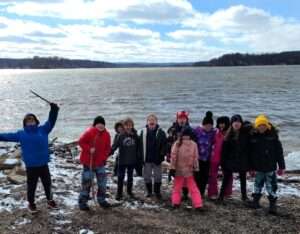 Lyonsgate Montessori Elementary students on a late-winter waterfront hike.