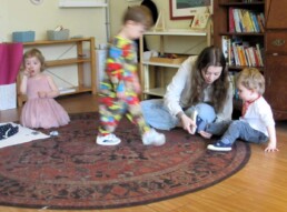 A busy, blurry moment in the Lyonsgate Montessori Toddler classroom.