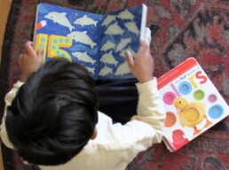 Lyonsgate Montessori Toddler student practicing with a counting book.