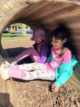 Lyonsgate Montessori Casa students enjoying a sunny, warm morning at a neighbourhood park.