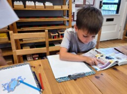 Lyonsgate Montessori School Elementary student learning to research a topic of personal interest.