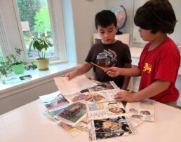 Lyonsgate Montessori School Elementary students researching marsupials.