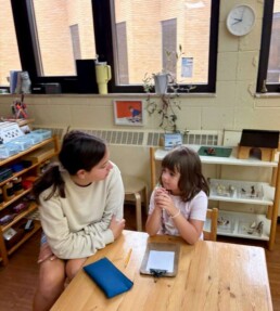 Lyonsgate Montessori School Casa student learning to create and undertake a survey.