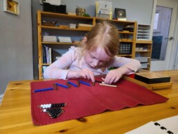 Lyonsgate Montessori School Elementary student working with the Montessori Addition Snake material.