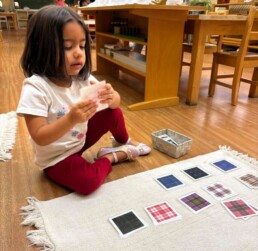 Lyonsgate Montessori School Casa student working on a pattern matching activity to build visual discrimination.