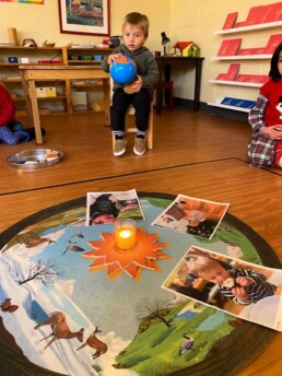 Lyonsgate Montessori School Casa student celebrating his birthday with his class.