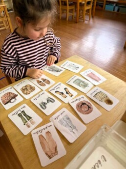 Lyonsgate Montessori School Casa student building her vocabulary of clothing in French.