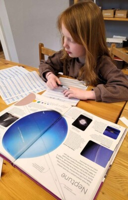 Lyonsgate Montessori School Elementary student engaged in her first research project.
