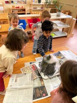 Lyonsgate Montessori School Toddler students built and erupted their own volcano.